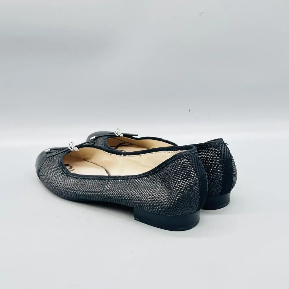 Sam Edelman Shoes Womens 6 Black Woven Ballet Flats Bow Cap Toe Casual Comfort